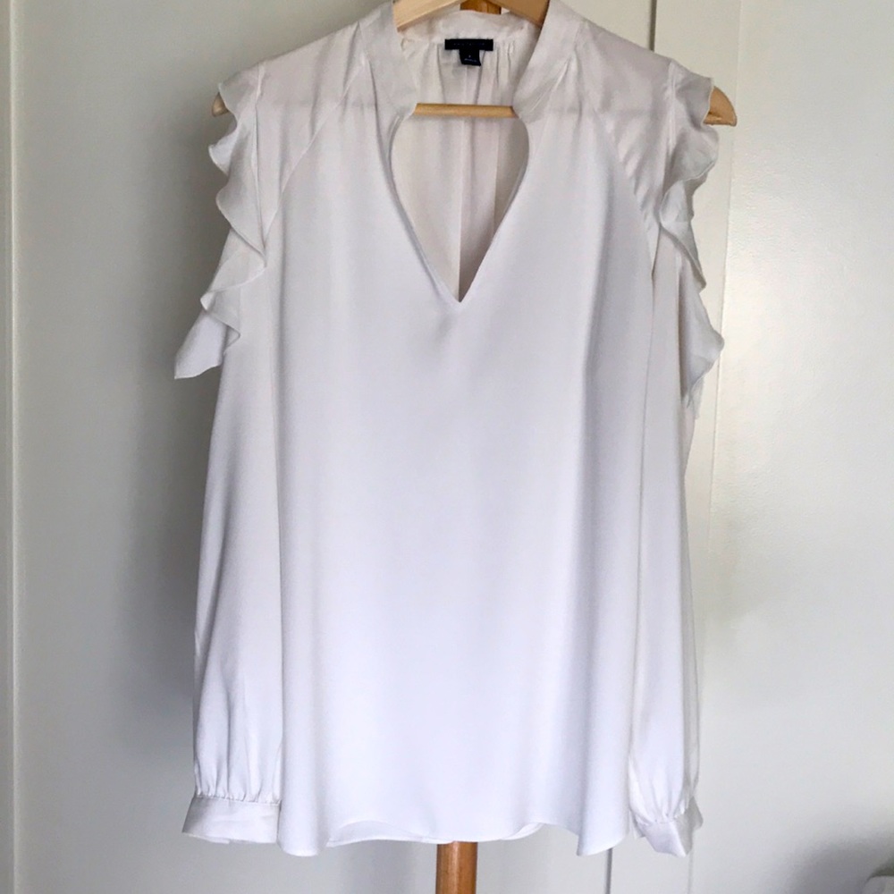 Ann Taylor long-sleeve w/ ruffle cold shoulder top